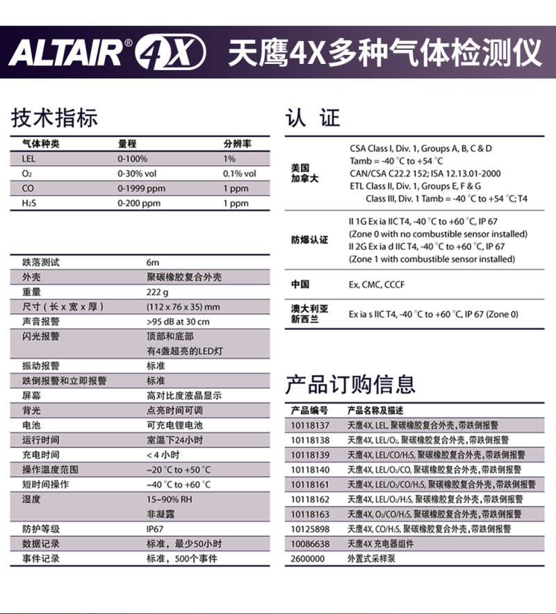 梅思安10129133天鹰4X天鹰多种气体检测仪（LEL-O2-CO-H2S 不带跌倒报警）（替代款10196188）(退市)