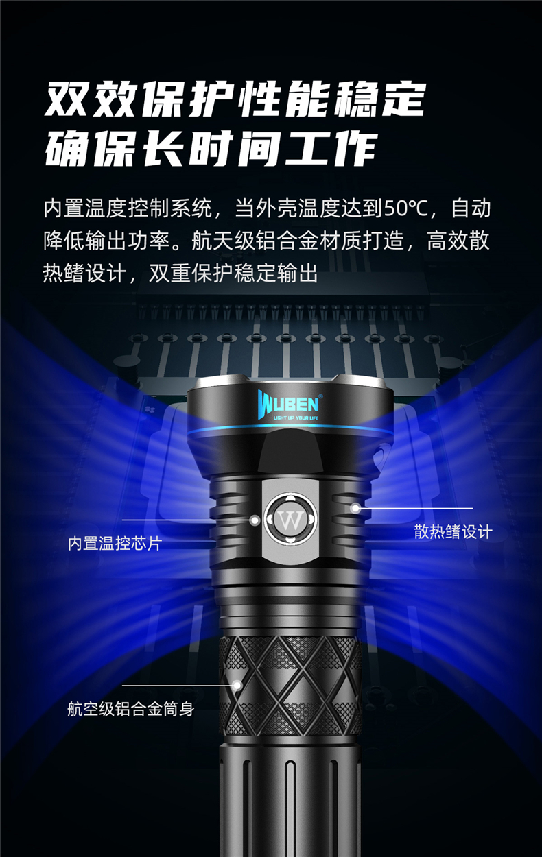 务本（WUBEN）A9专业户外强光12000流明远射型手电筒-锂电池