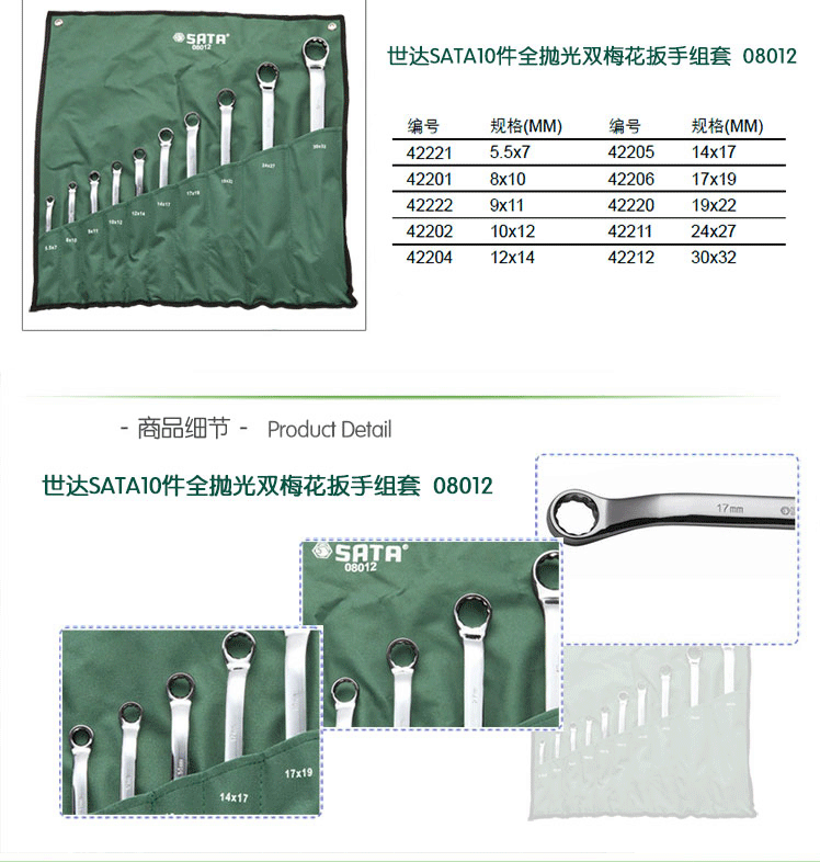 世达08012双梅花扳手组套