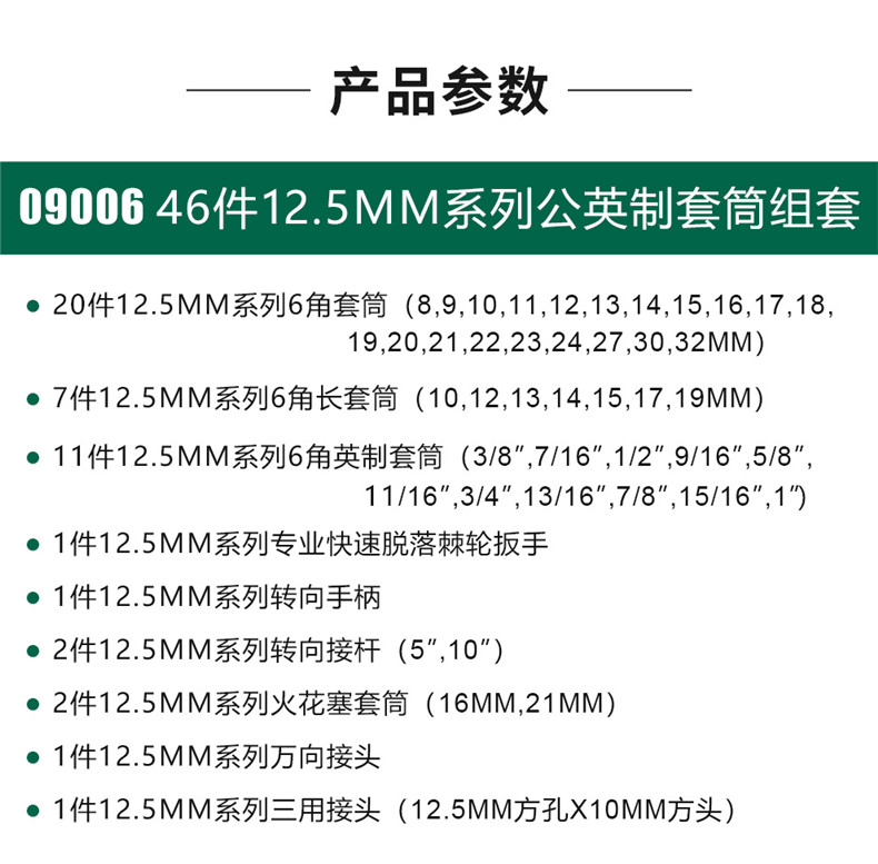 世达 09006 46件12.5MM系列公英制套筒组套