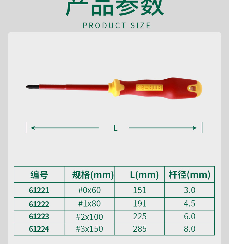 世达 61224 T系列双色柄十字绝缘螺丝批（#3*150MM）