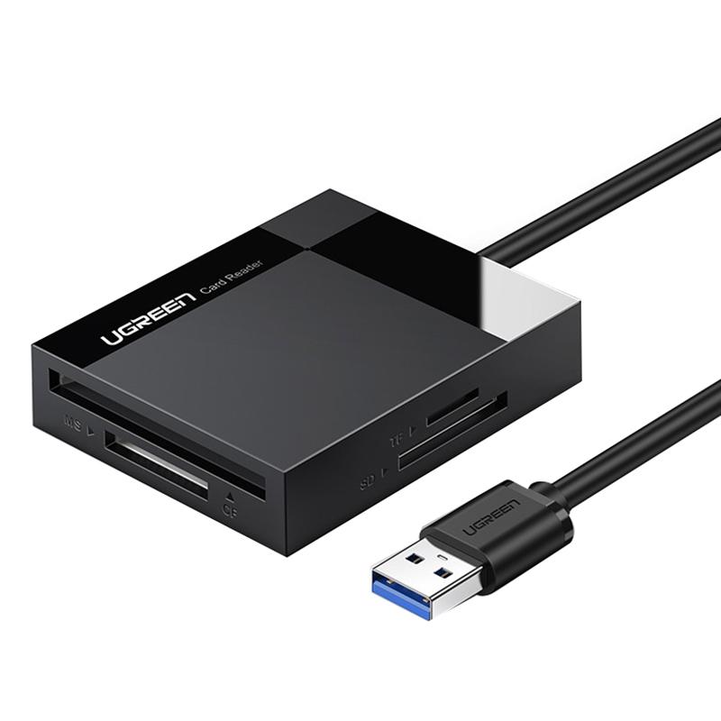 绿联USB3.0多功能读卡器，四合一多功能相机SD tf CF MS内存卡读卡器 CR125（30231）1m