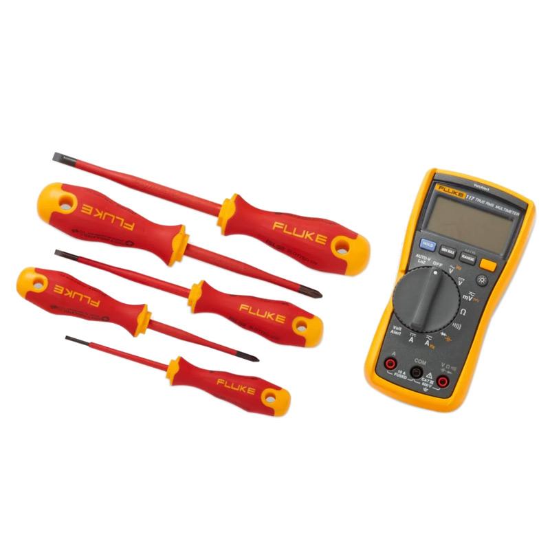 福禄克/FLUKE 117电工万用表+绝缘手动工具入门工具包（5把绝缘螺丝刀和3把绝缘钳子），IB117K