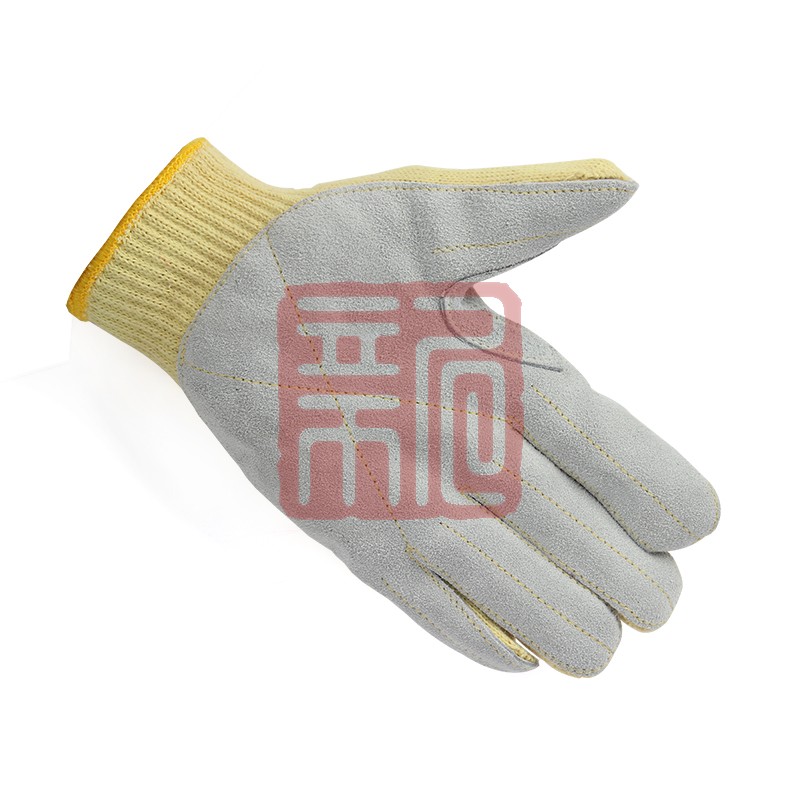 SF159DT涤纶包钢丝牛皮掌面5级防割手套 - 百劳汇