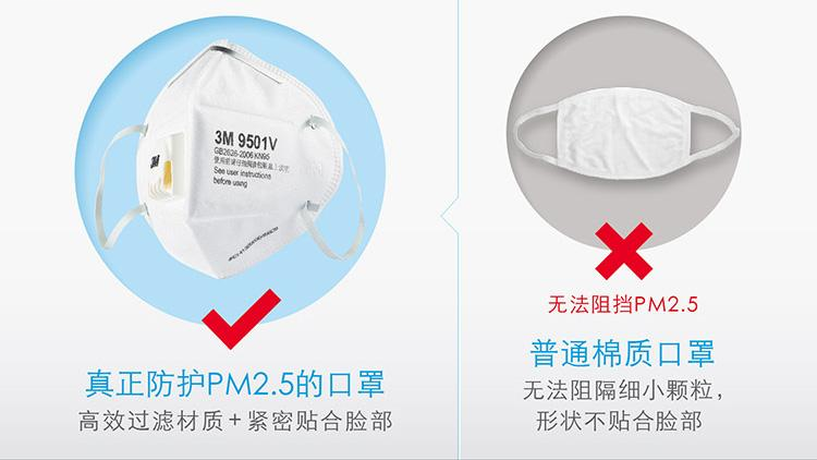 3M PM2.5颗粒物防护口罩 9501V 3个/包 80包/箱