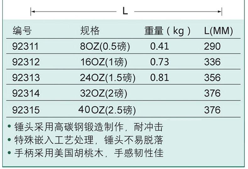 世达工具 92312 锤子