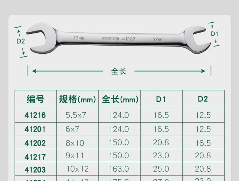 世达 41216 全抛光双口扳手