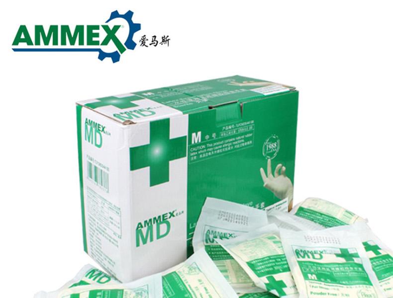 AMMEX爱马斯TLFCSIP44100一次性乳胶手套（工业级 乳胶 无粉 麻面 单副 独立包装不分左右手）中号