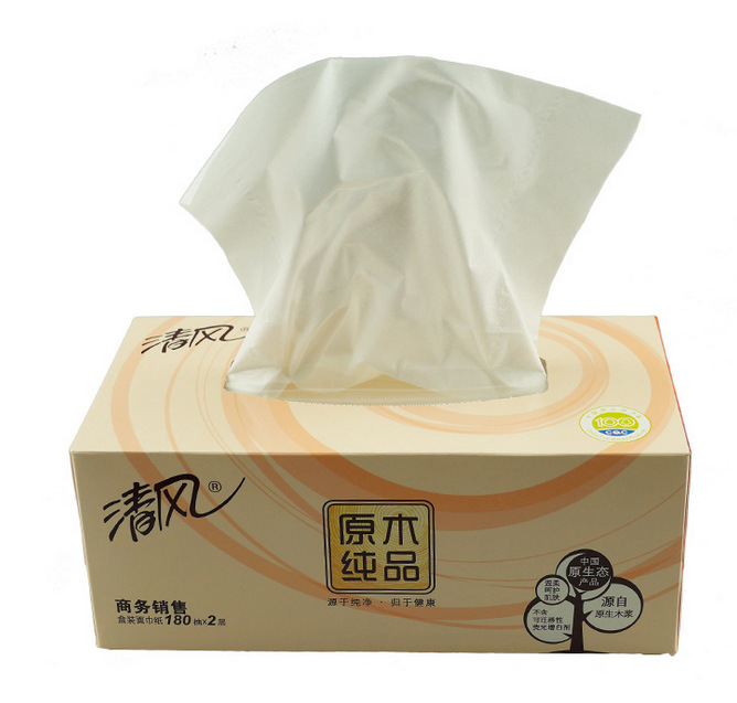 清风B339A18 原木纯品2层180抽盒装面巾纸