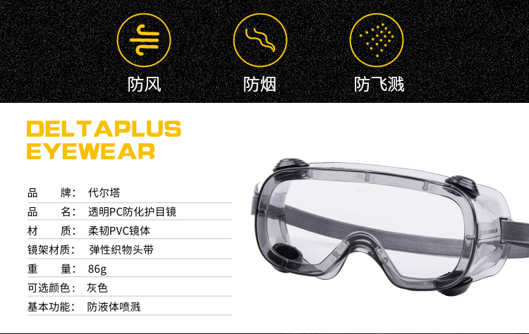 DELTAPLUS/代尔塔101124 RUIZ1透明PC防化护目镜