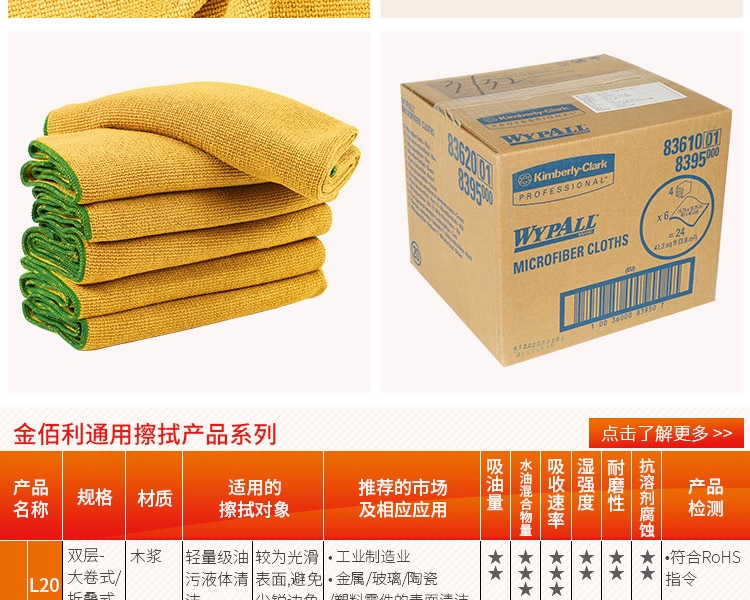 KIMBERLY-CLARK/金佰利 83610WypAll超细纤维擦拭布黄色40cm*40cm