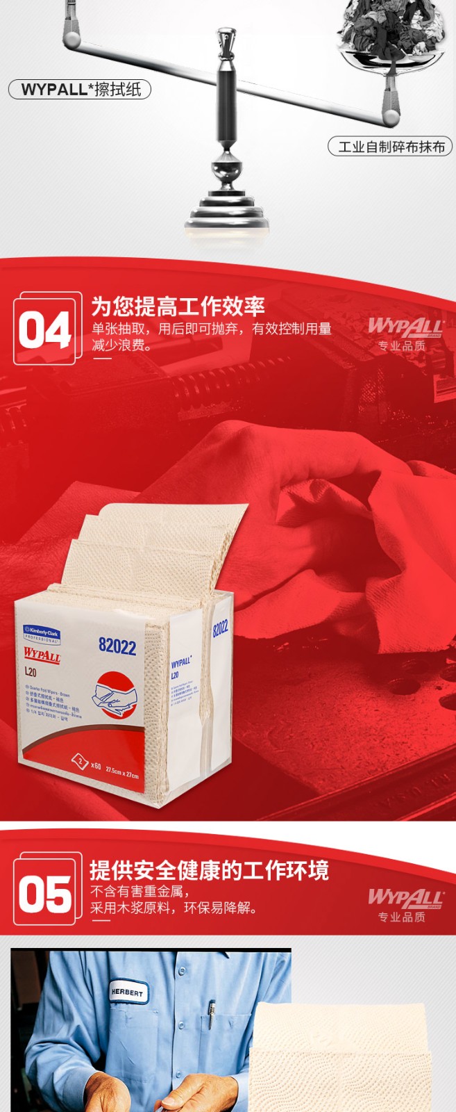 KIMBERLY-CLARK/金佰利 82022 WYPALL* L20工业擦拭纸(折叠式)