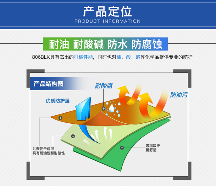 东亚 806BLK加袖开口（黑皮）PVC防化手套耐油耐酸碱-XL