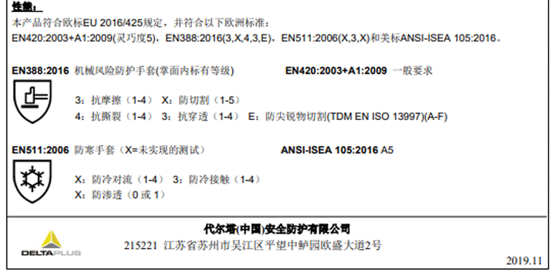 代尔塔201737-9 VV737JA新标准E级乳胶防寒防割手套