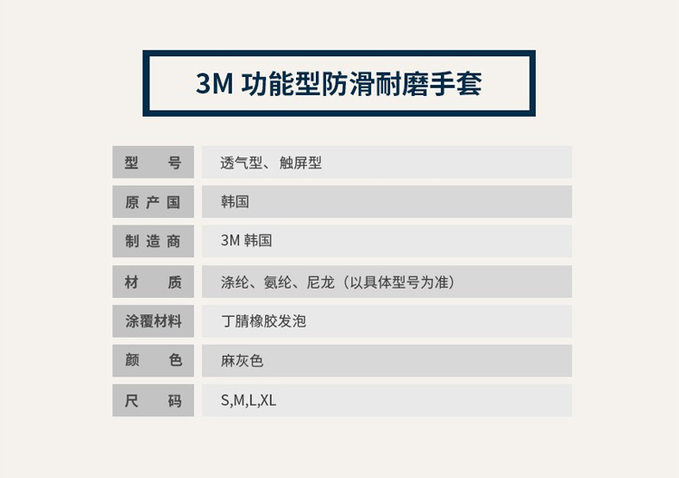 3M 舒适型丁腈涂层防滑耐磨手套 透气型-L