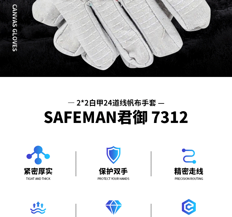 SAFEMAN君御 7312 2*2白甲24道线帆布手套