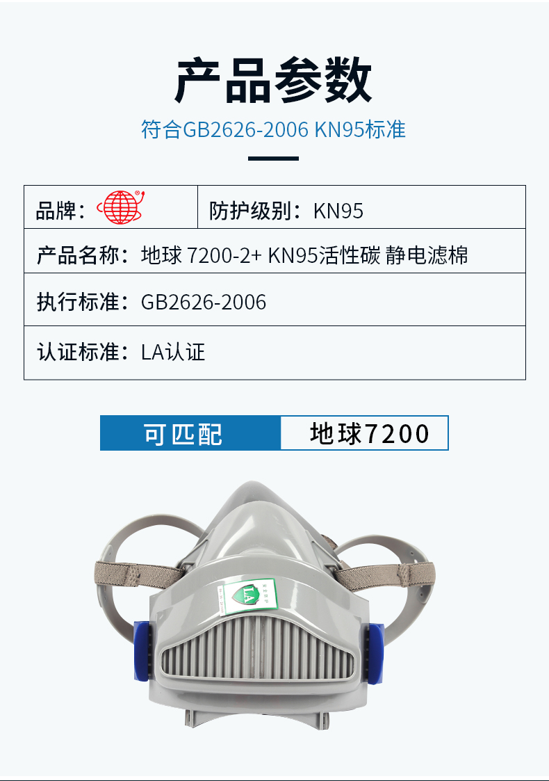 地球 7200-2 KN95活性碳 静电滤棉