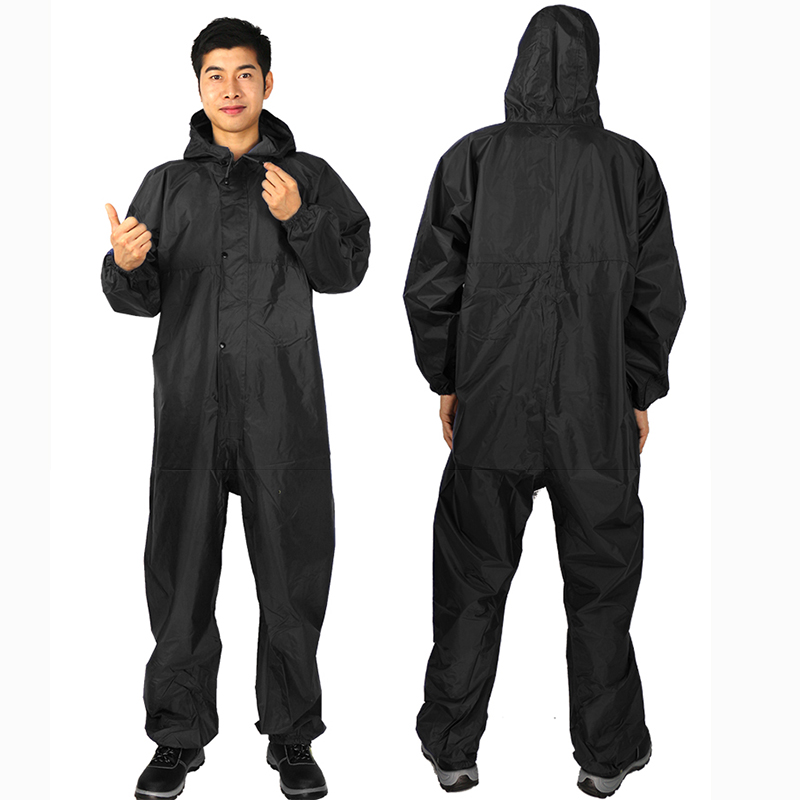 连体带帽防护服防水防油防尘不透气款黑色