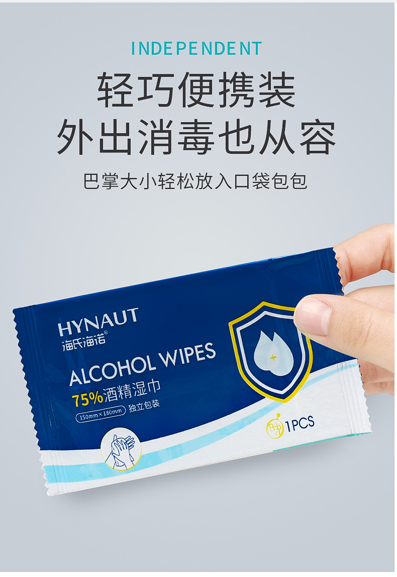 海氏海诺 75%酒精湿巾单片独立包装（20片/盒）惠诺德