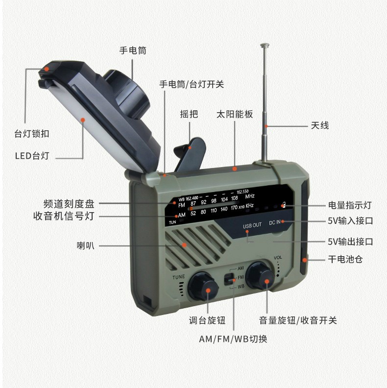 狮晨 YJ20多功能手摇发电手电筒收音机