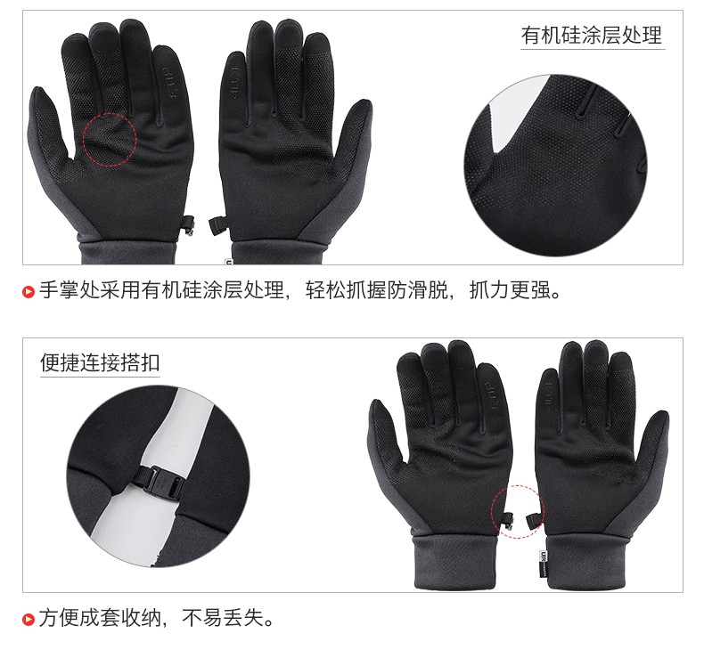 北面 触屏手套男2021秋冬户外运动骑行旅行抓绒保暖3M5G KS7  男款  -黑色-L