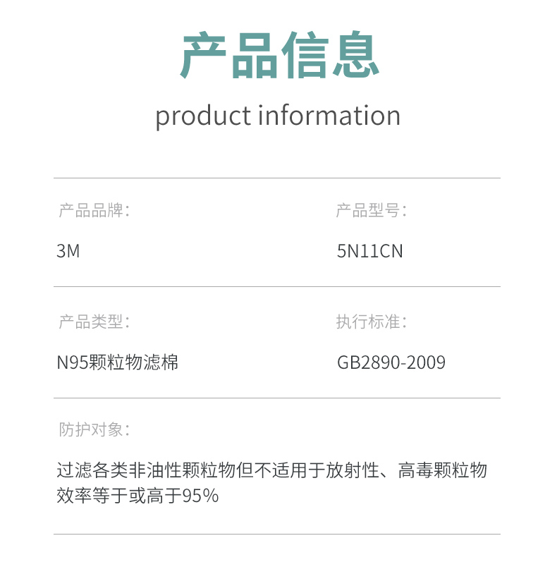 3M 5N11CN N95 颗粒物滤棉