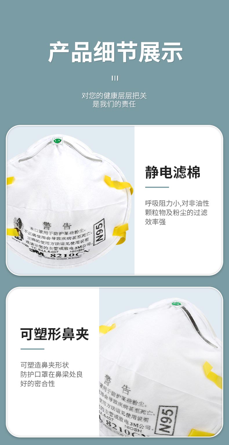 3M 8210CN N95白色头戴式防尘口罩( 中英文防伪包装）