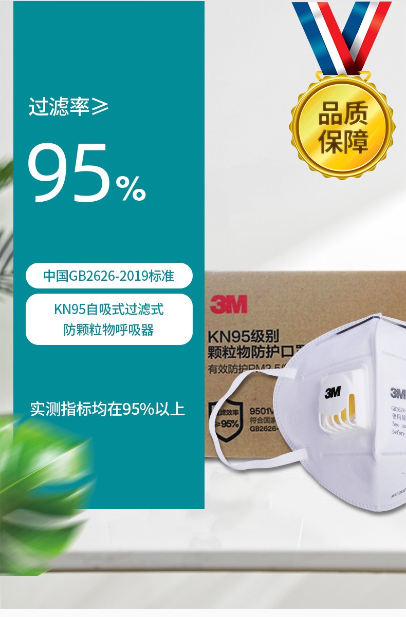 3M 9501V+耳戴式自吸过滤式呼吸器带呼吸阀 10只/盒