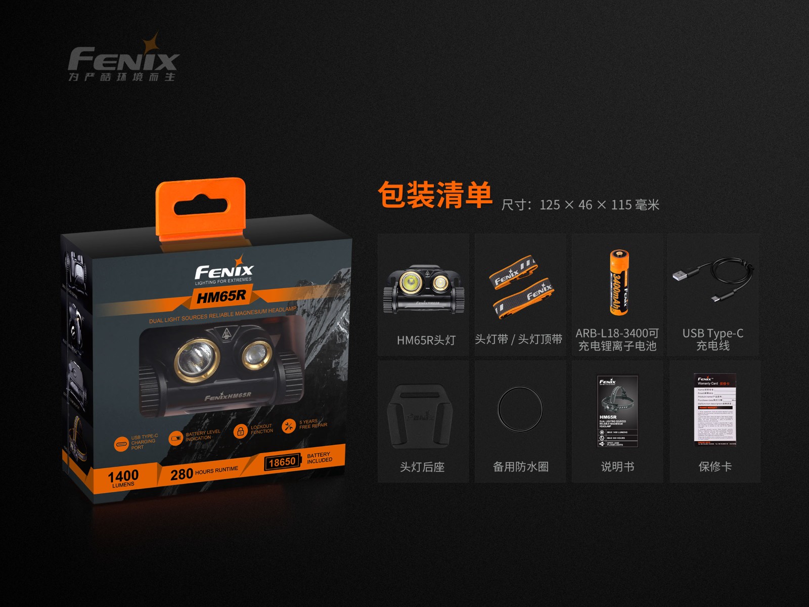 菲尼克斯（Fenix）HM65R 远近照明 高性能 头灯
