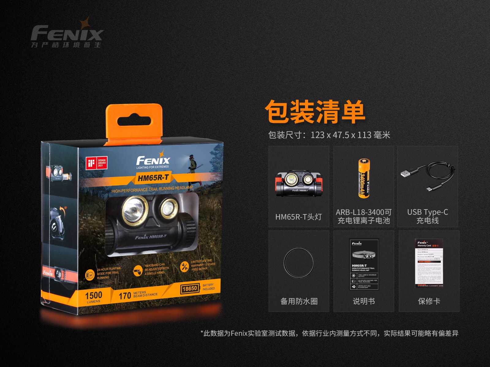 菲尼克斯（Fenix）HM65R-T 高亮度 长续航 越野跑头灯