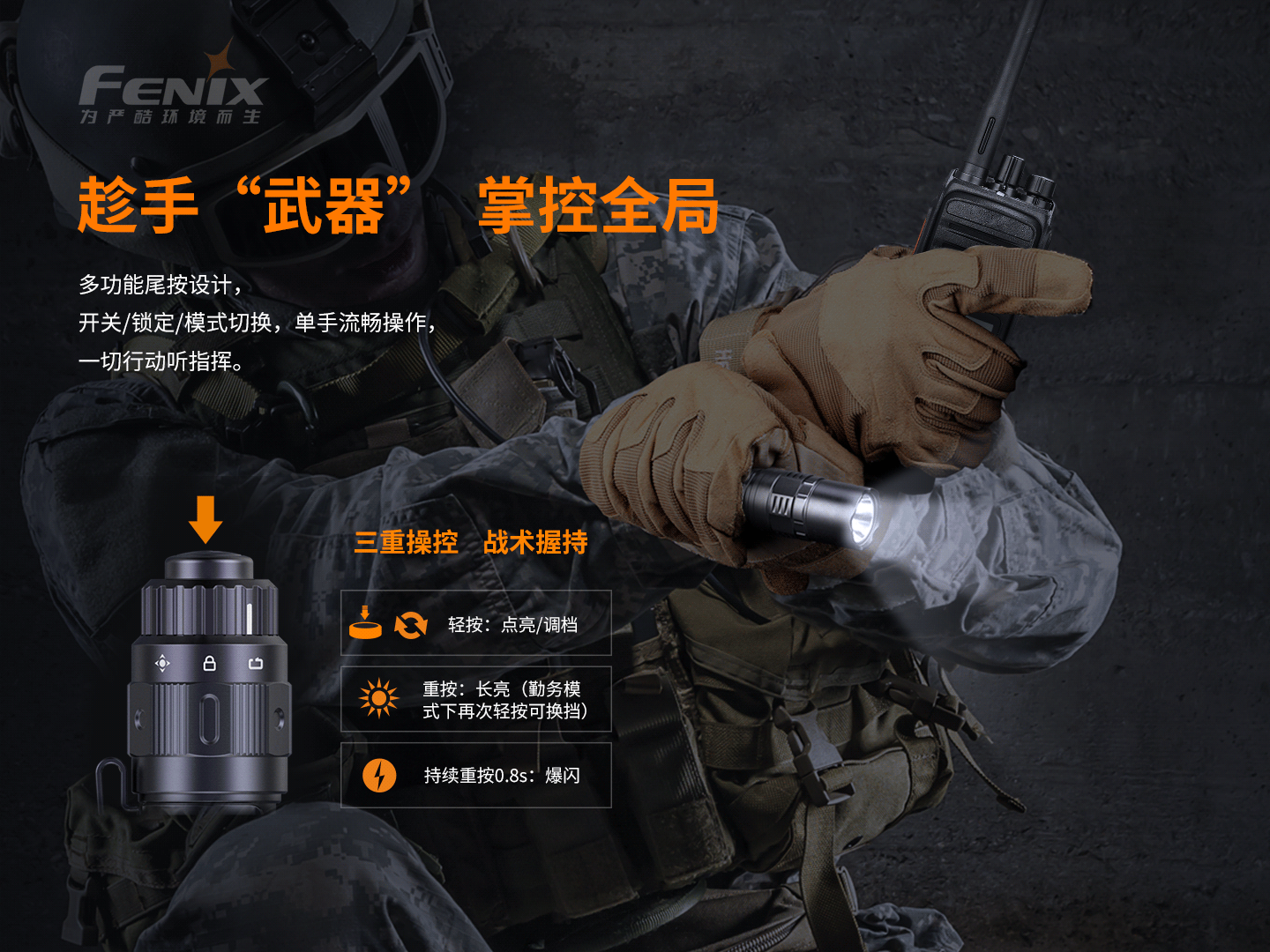 菲尼克斯（Fenix）PD36 TAC 纯机械 战术小直筒手电