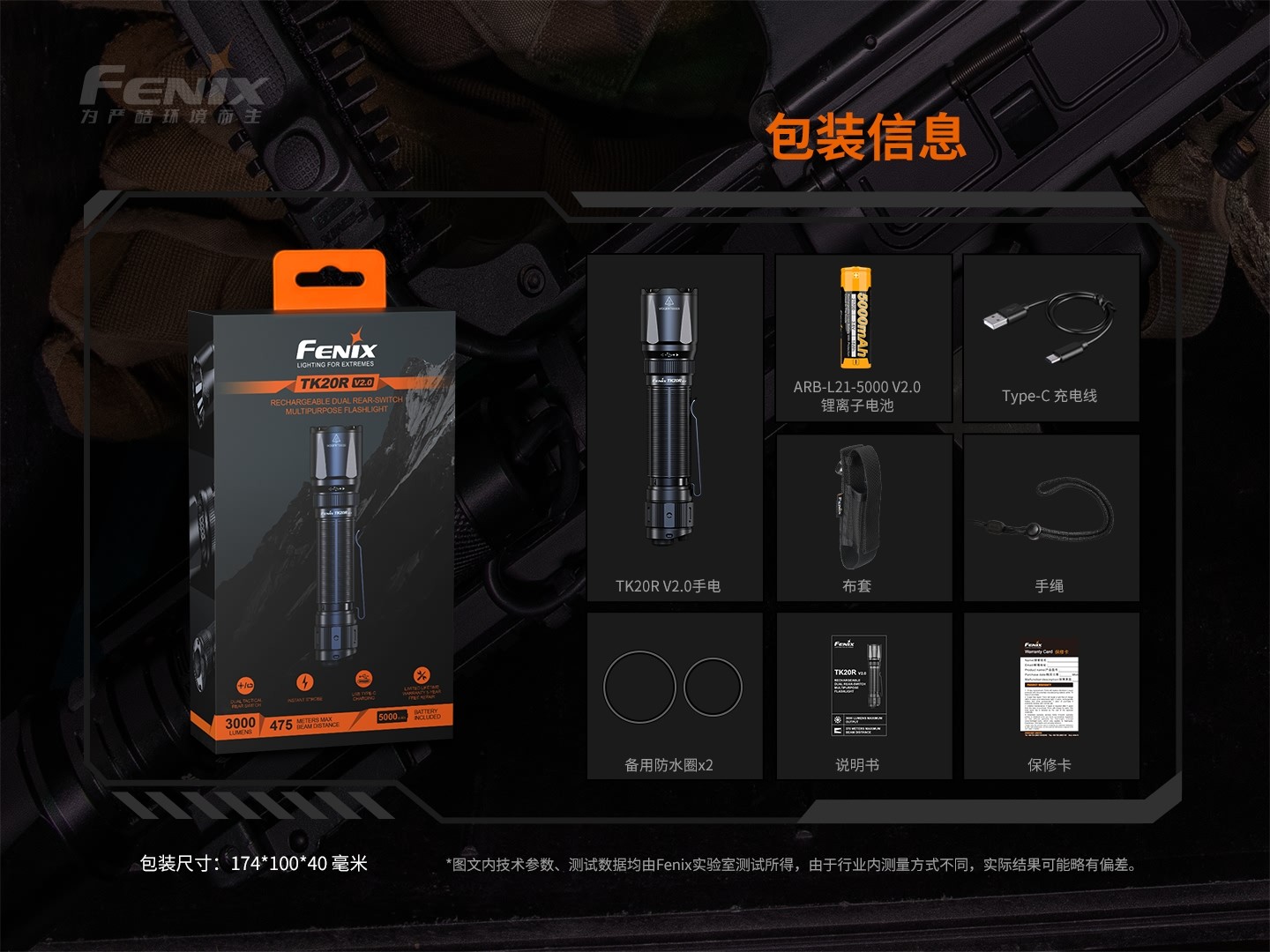 菲尼克斯（Fenix）TK20R V2.0 充电式 双尾按战术手电