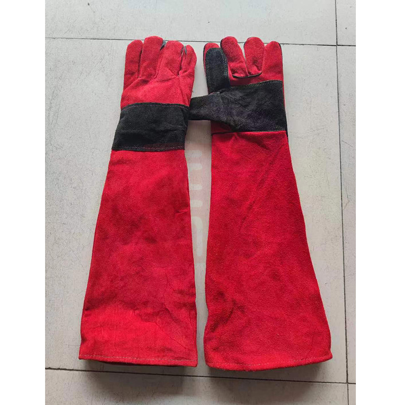 威诺 手套掌心加皮耐磨加厚 电焊手套 60cm 红色