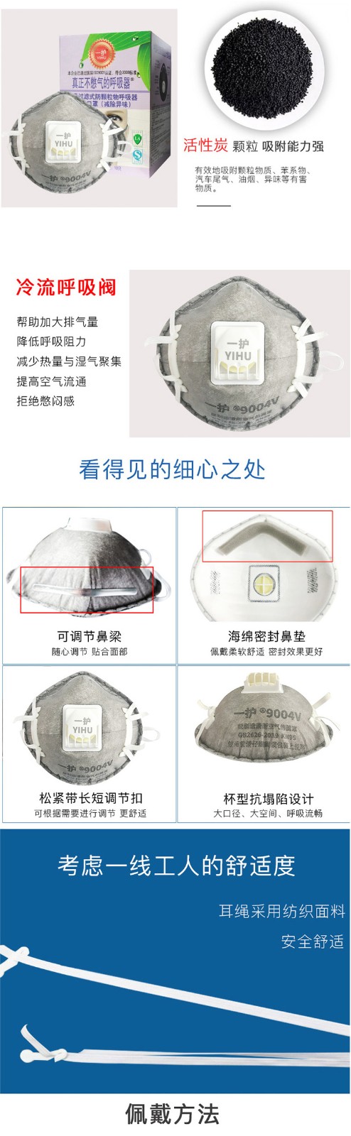 一护9004V型罩杯头戴式带阀防尘口罩