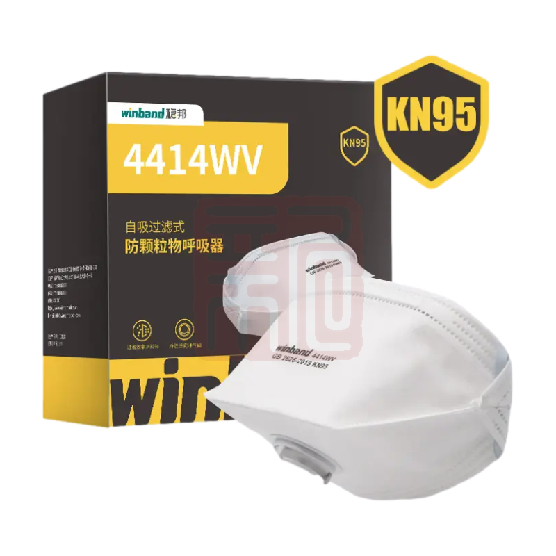 Winner稳健 4414WV 9185普通全塑KN95鸭嘴形头戴鼻梁条内置白色随弃式面罩(口罩)带呼吸阀-耳戴式