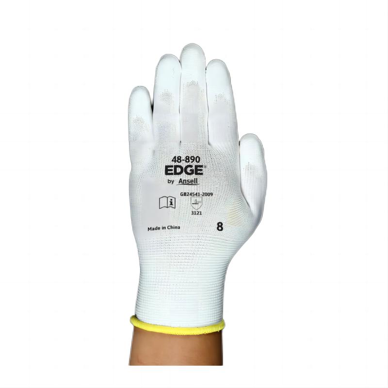 安思尔 48-890 白色PU涂层透气舒适防滑耐磨防护手套