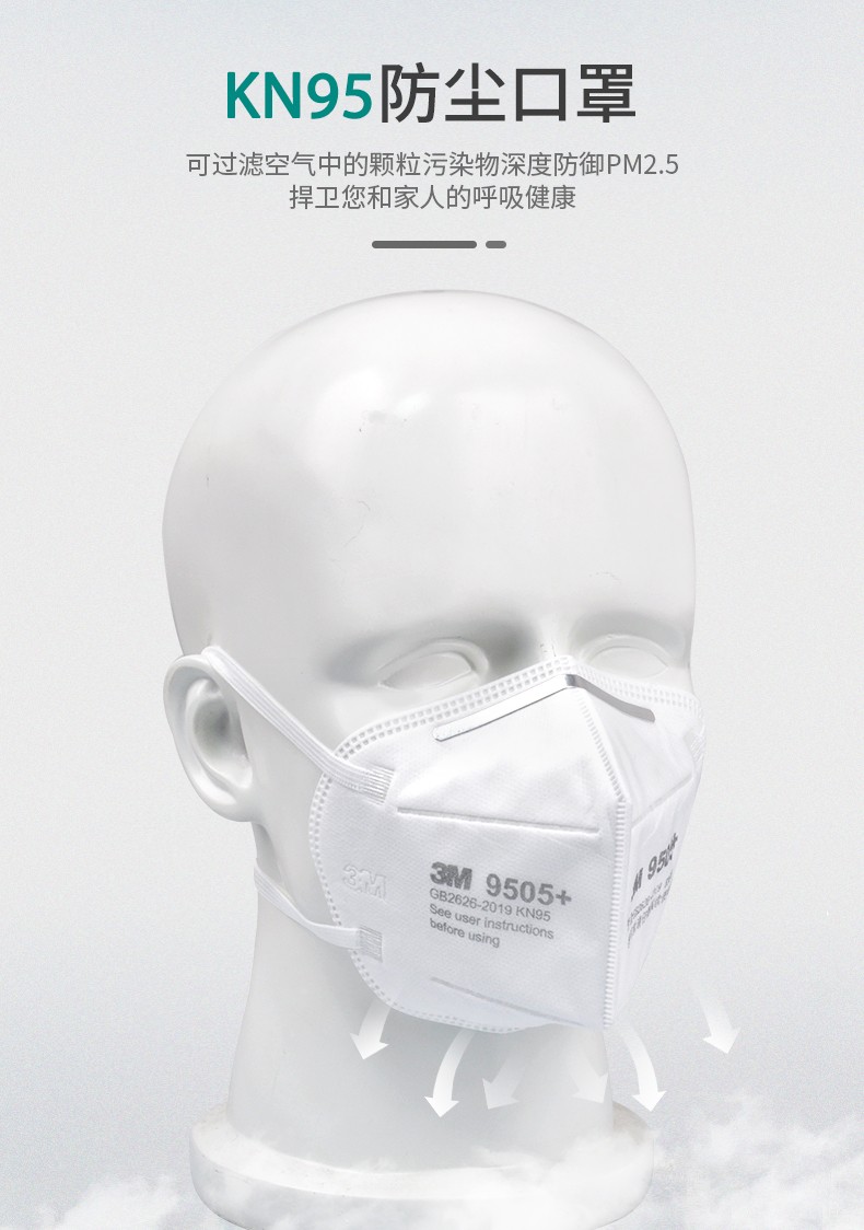 3M 9505+颈带式自吸过滤式防颗粒物 50个/盒 10盒/箱（双片装）