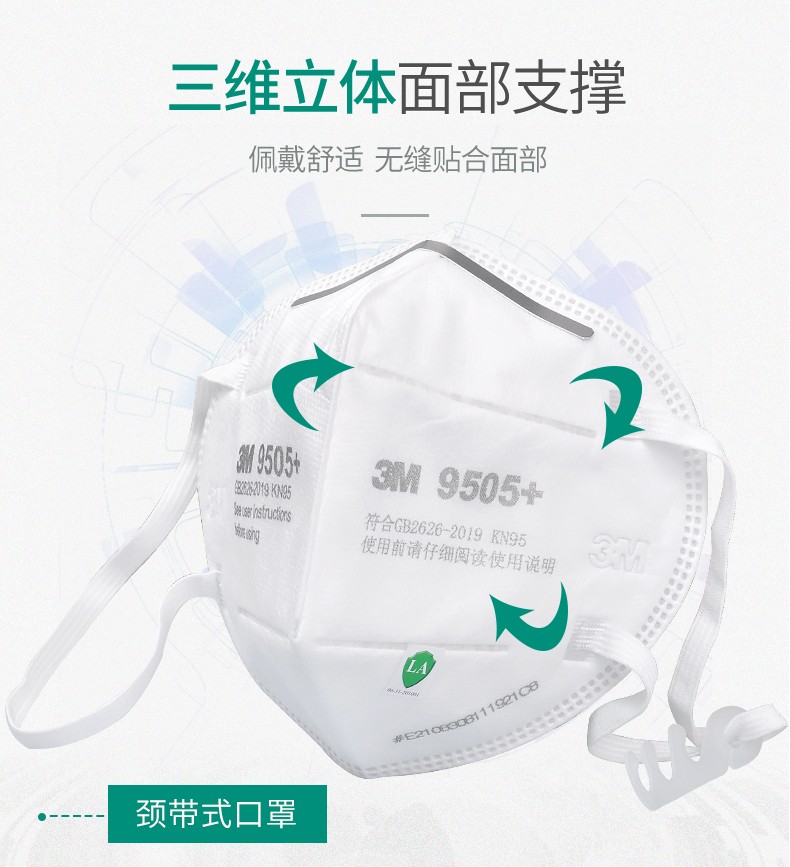 3M 9505+颈带式自吸过滤式防颗粒物 50个/盒 10盒/箱（双片装）