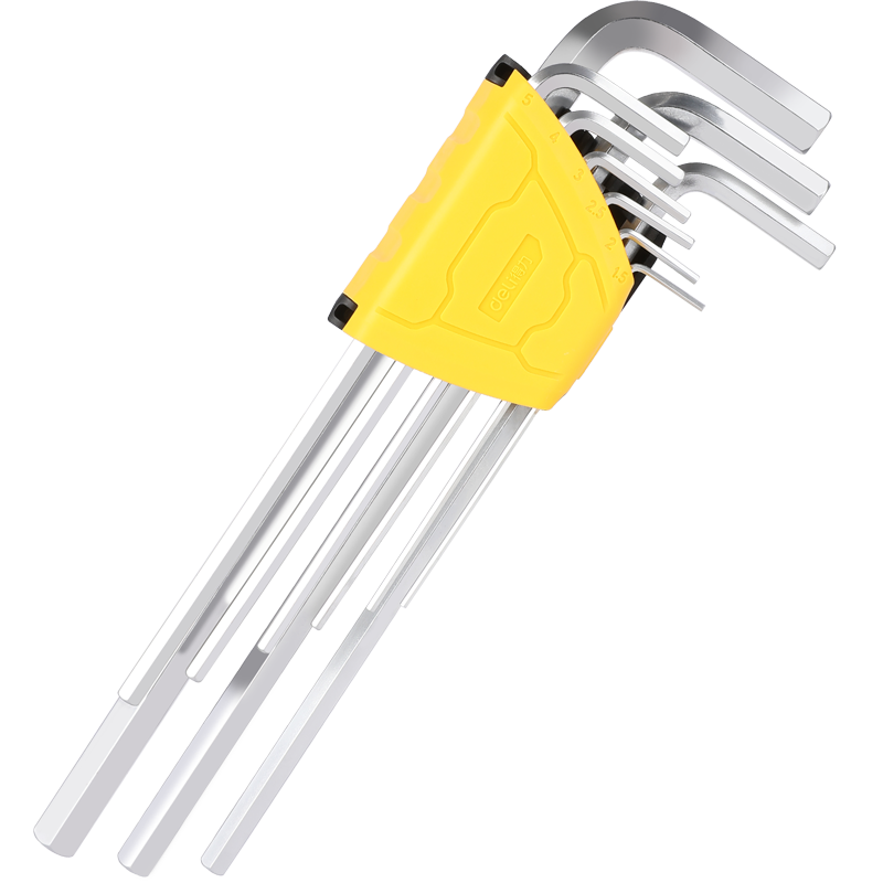 得力工具 DL3099 特长平头内六角组套塑架(黄)-9件套 - 得力