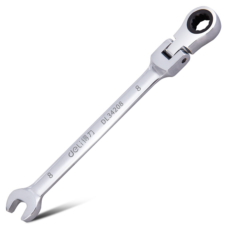 得力工具 DL34208 镜面活头两用棘轮快扳(银)-8mm - 得力