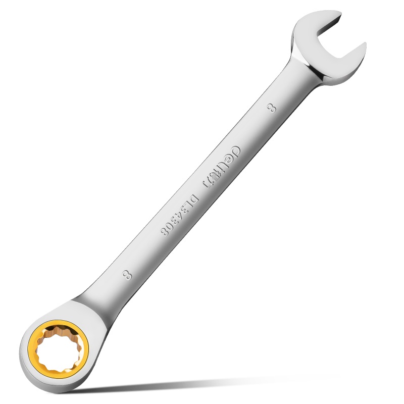 得力工具 DL34308 镜面两用棘轮快扳90齿(银)-8mm - 得力