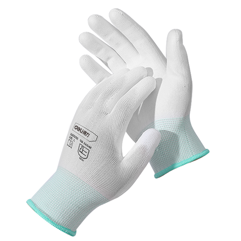 得力工具 DL521032 涤纶PU涂层手套(白)-L码 - 得力