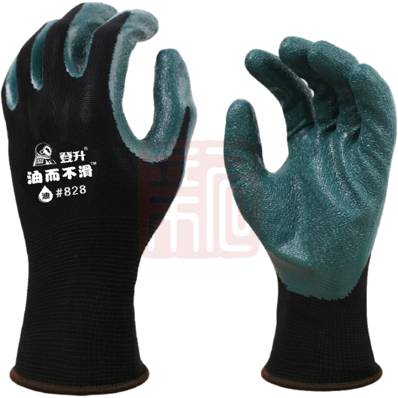 登升#828 13针黑涤纶掌浸丁腈皱纹手套-8(清仓)