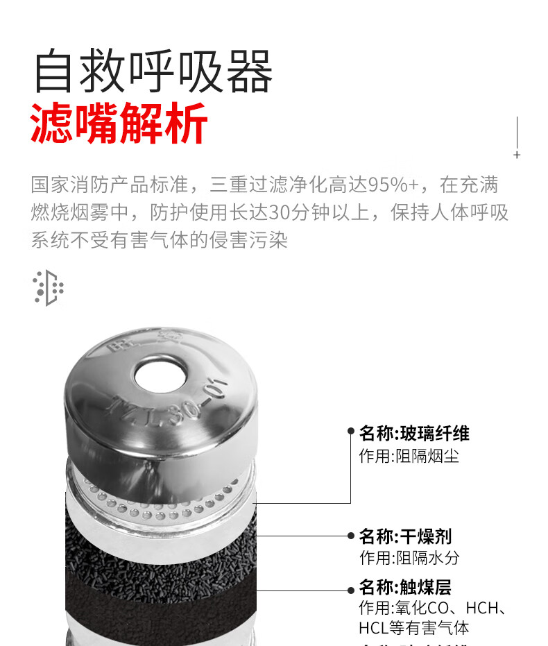 准航 防毒防烟防火消防面具面罩TZL30过滤式火灾逃生自救呼吸器3C 30分钟