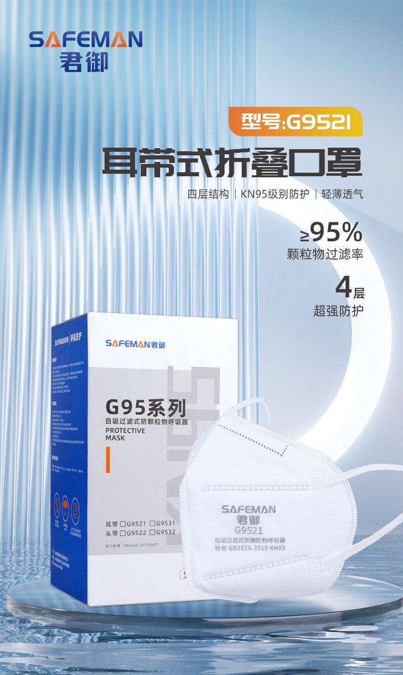 SAFEMAN 君御  G9521 KN95耳带式折叠口罩升级款（单片装）