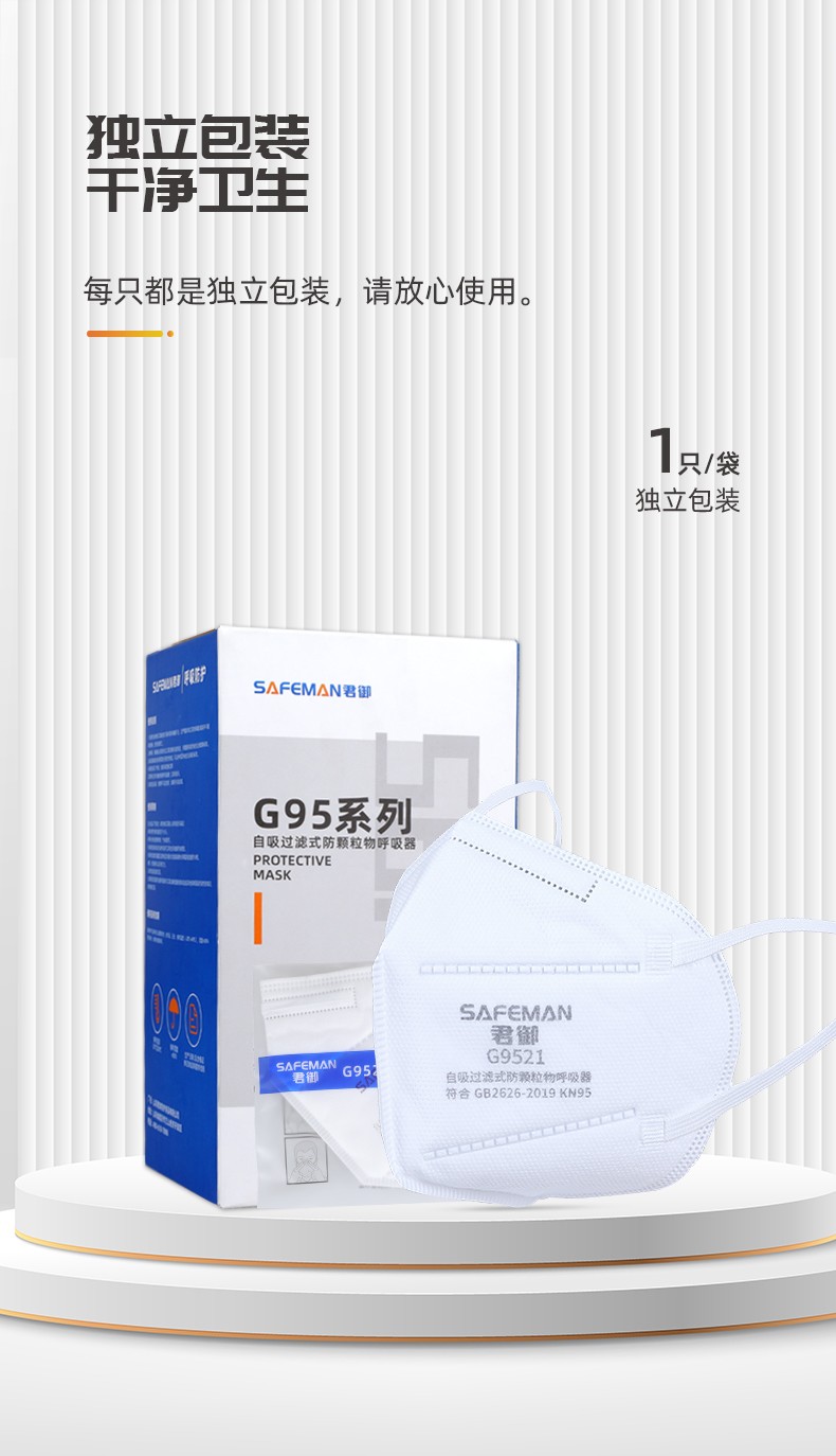 SAFEMAN 君御  G9521 KN95耳带式折叠口罩升级款（单片装）