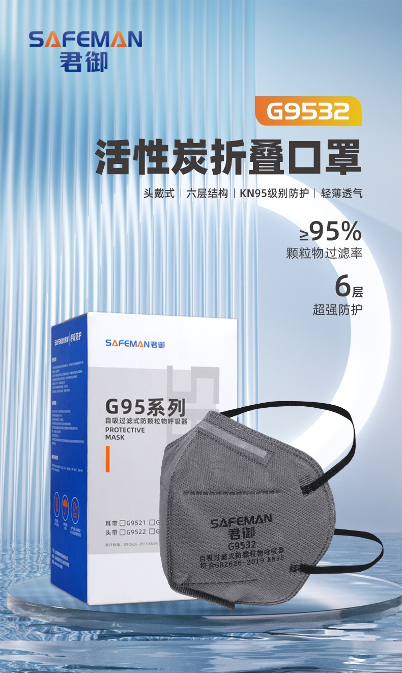 SAFEMAN 君御 G9532 KN95头带式折叠活性炭口罩（单片装）