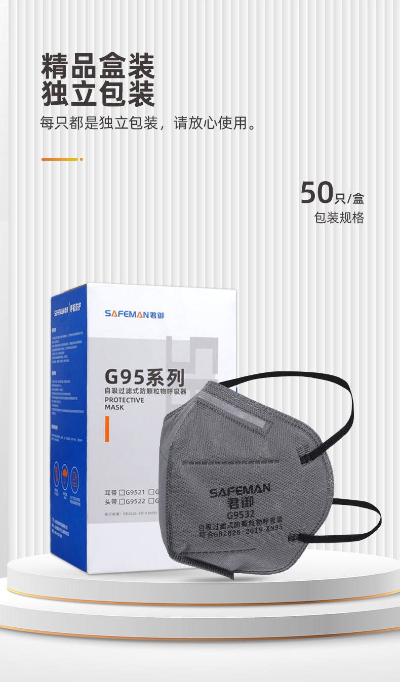 SAFEMAN 君御 G9532 KN95头带式折叠活性炭口罩（单片装）