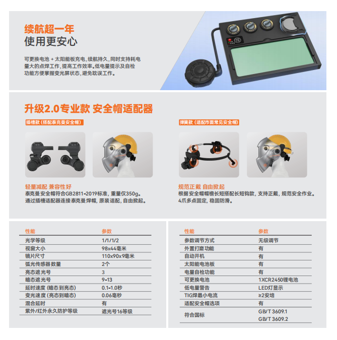 泰克曼 600S-G2自动变光电焊面罩 头戴式