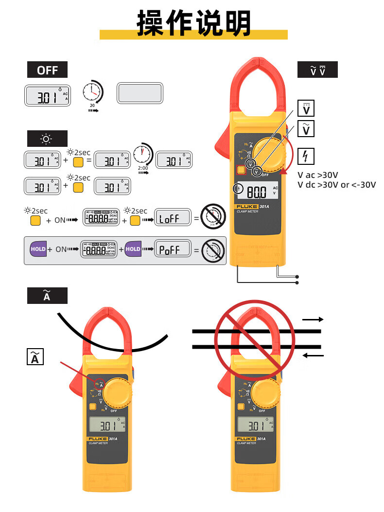 福禄克 FLUKE-301A+/CN 钳形表-0.1A